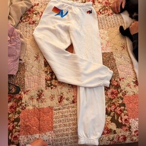 Aviator Nation White Kids Sweatpants with Rainbow Logo